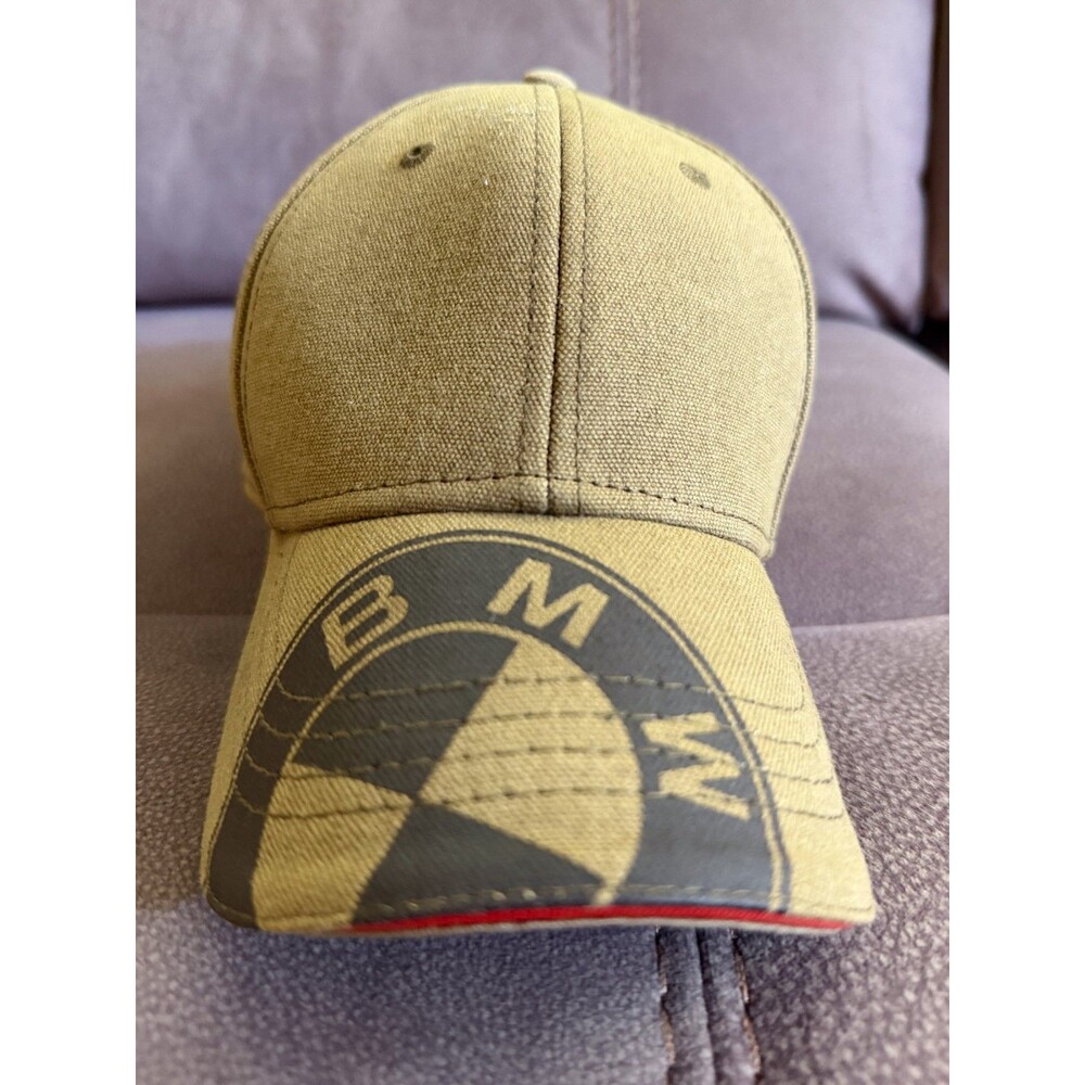 Olive green baseball cap with printed BMW logo adjustable